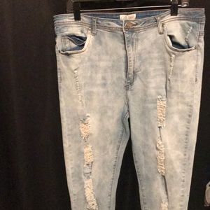 Plus Size Light Blue Acid Wash Distressed Jeans
